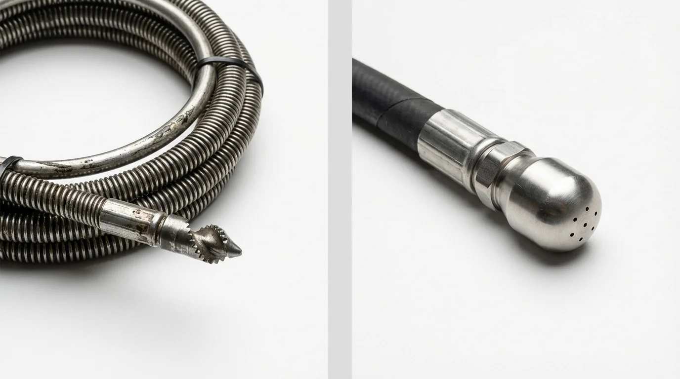 Drain snake cable and hydro jetting nozzle used for drain cleaning in Lancaster, SC